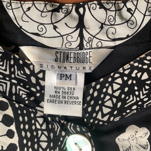 Stonebridge Vintage Silk Longline Asian Inspired Button Down Top Size Medium - Picture 6 of 10